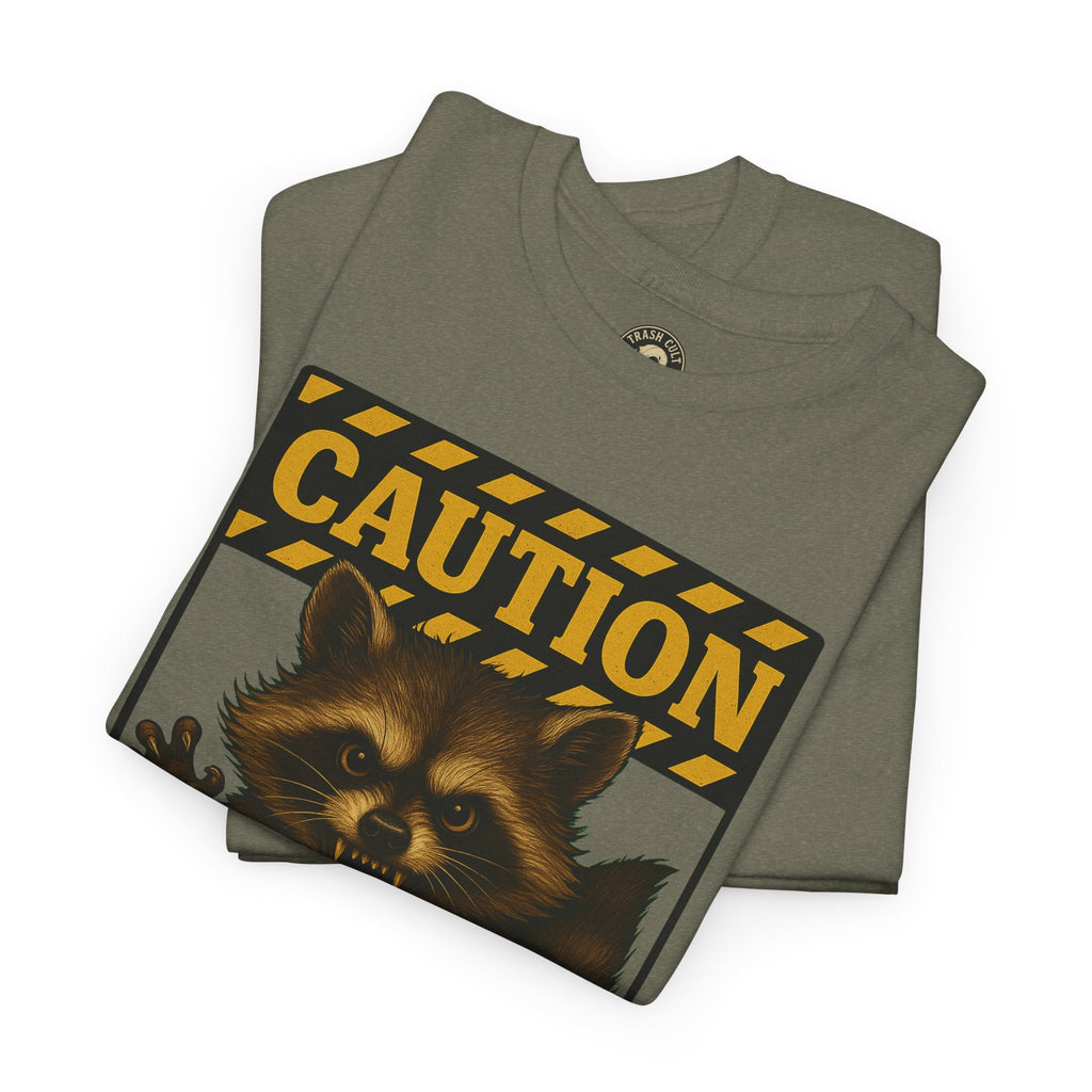 I Bite On Purpose Raccoon Warning T-Shirt – Caution Sign Style | Trash Cult Supply Co | Gildan 5000