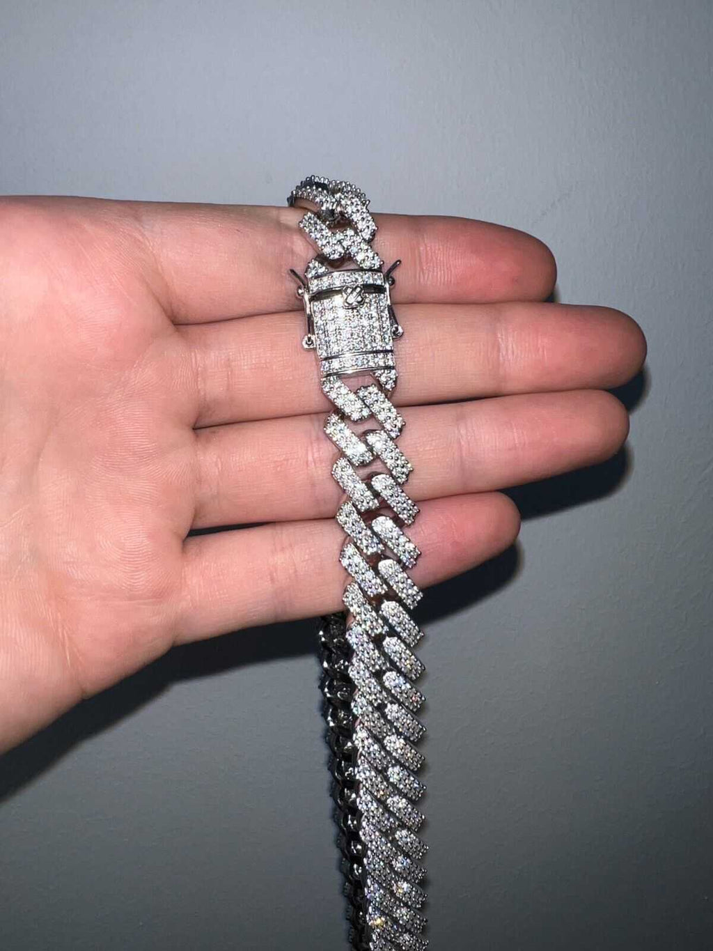 23.97ct Moissanite Real Miami Cuban Link Chain Iced Hip Hop 925 Silver Necklace