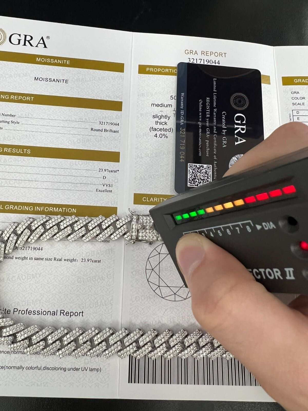 23.97ct Moissanite Real Miami Cuban Link Chain Iced Hip Hop 925 Silver Necklace