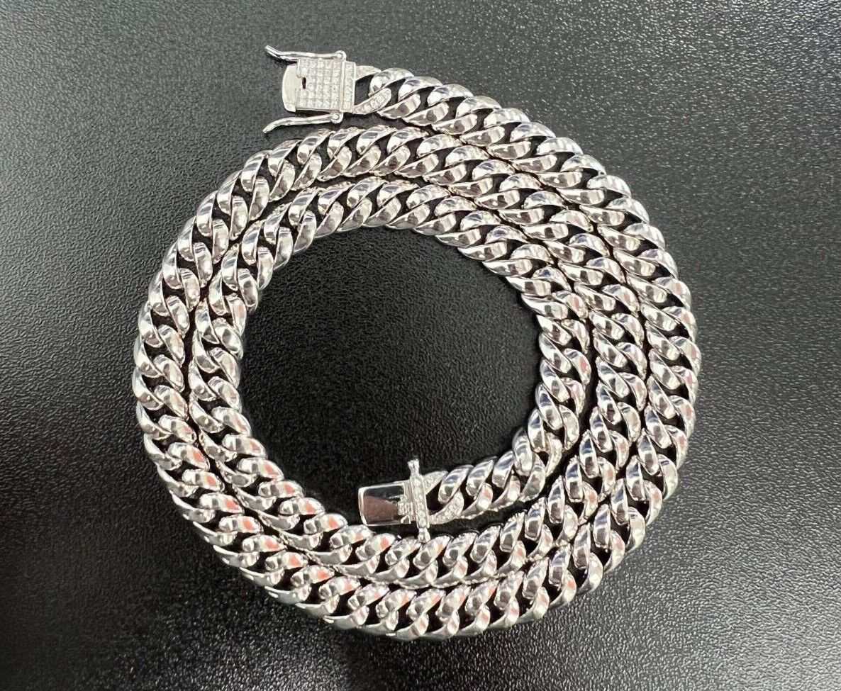 Mens Solid 925 Sterling Silver Moissanite Cuban Link Chain Hip Hop Necklace