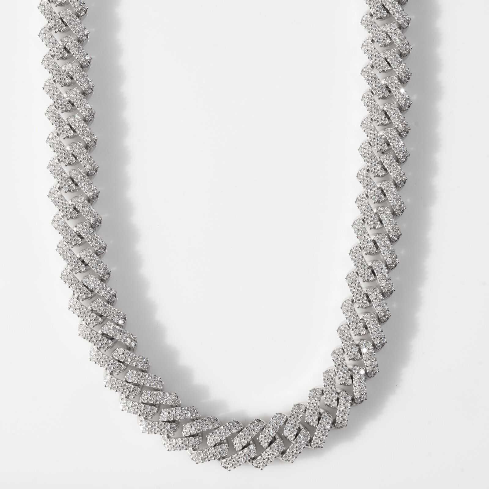 23.97ct Moissanite Real Miami Cuban Link Chain Iced Hip Hop 925 Silver Necklace