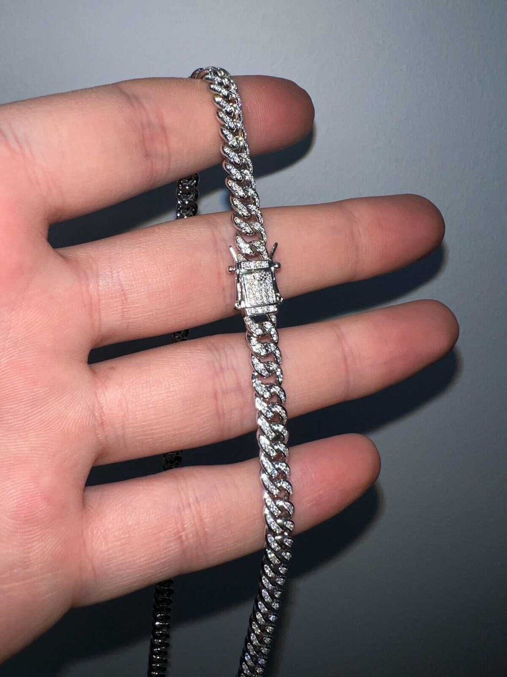 Mens Real Moissanite Iced Cuban Link Chain Solid 925 Sterling Silver Hip Hop