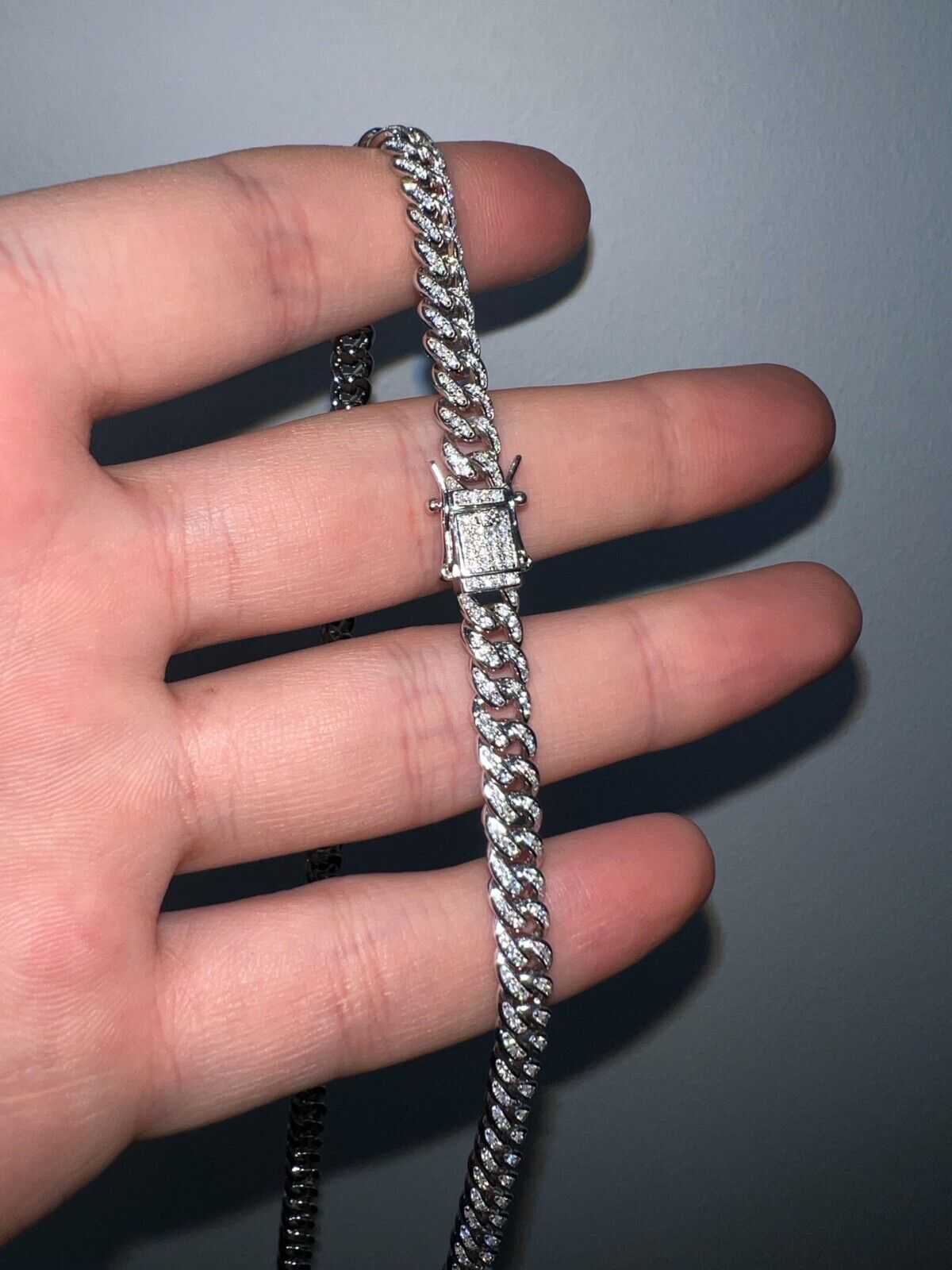 Mens Real Moissanite Iced Cuban Link Chain Solid 925 Sterling Silver Hip Hop