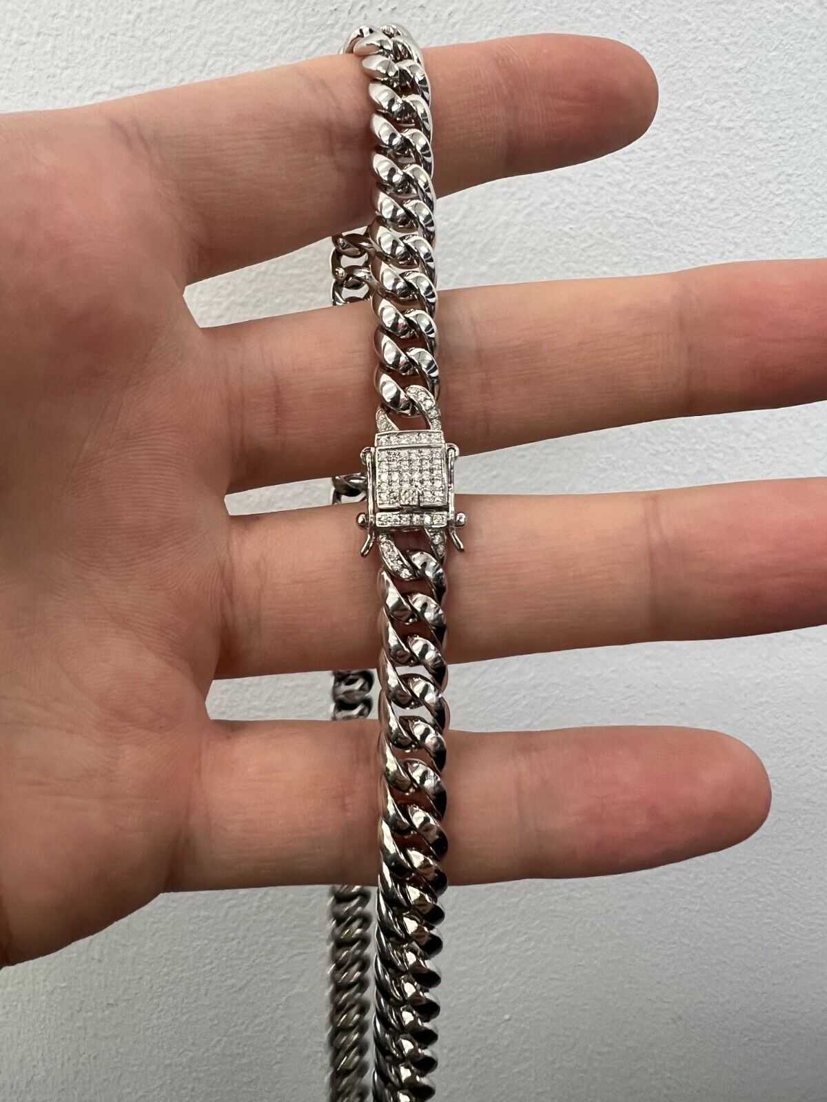 Mens Solid 925 Sterling Silver Moissanite Cuban Link Chain Hip Hop Necklace