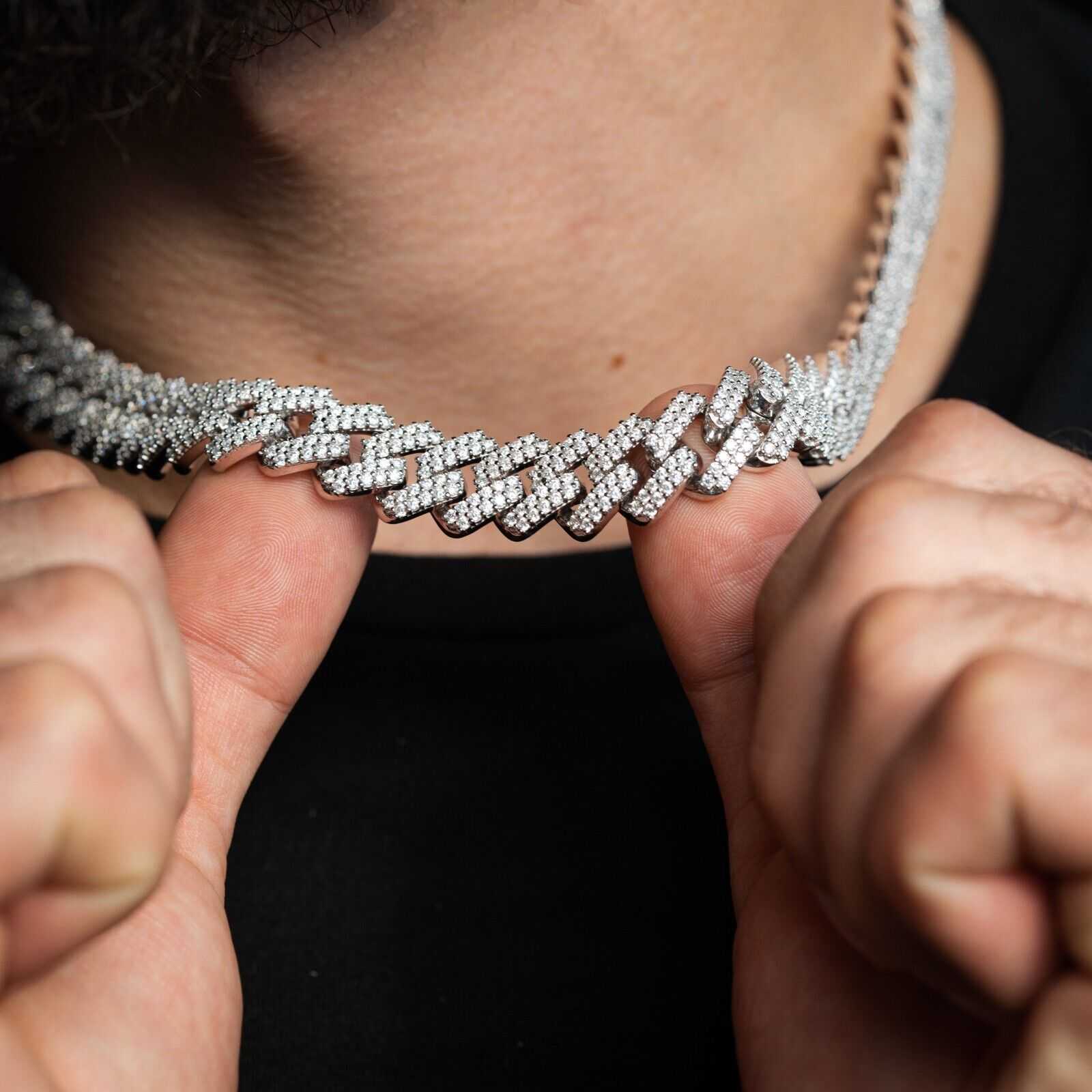 23.97ct Moissanite Real Miami Cuban Link Chain Iced Hip Hop 925 Silver Necklace