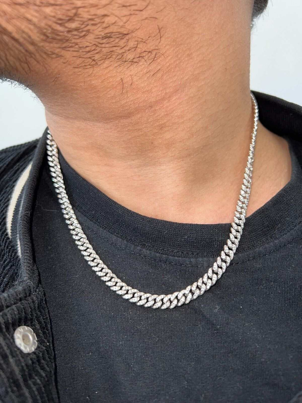 Mens Real Moissanite Iced Cuban Link Chain Solid 925 Sterling Silver Hip Hop