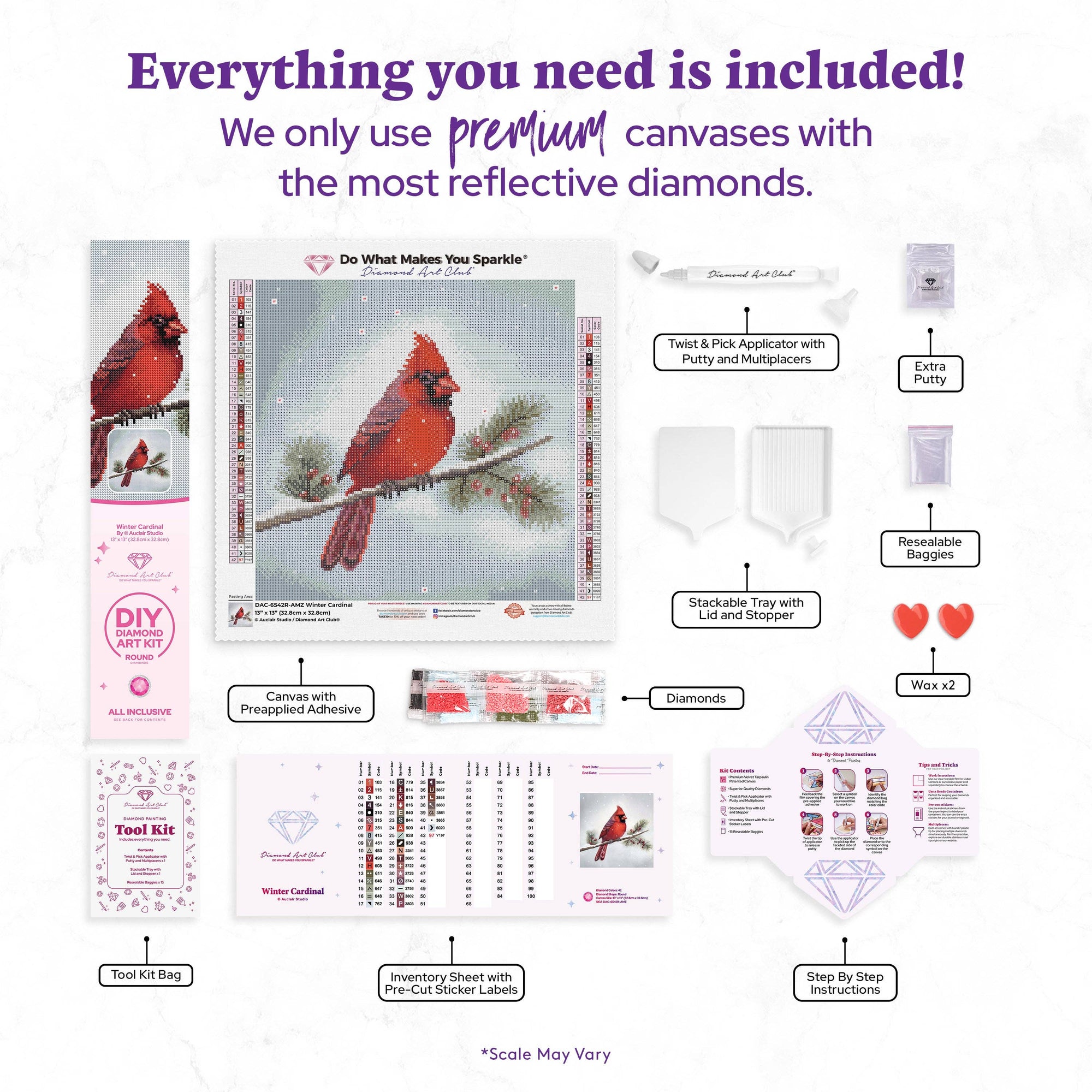 Diamond Art Club – Winter Cardinal Diamond Painting (Round Drill, 13" x 13")