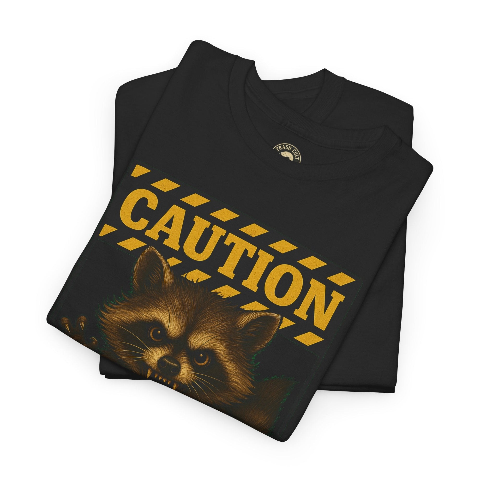I Bite On Purpose Raccoon Warning T-Shirt – Caution Sign Style | Trash Cult Supply Co | Gildan 5000