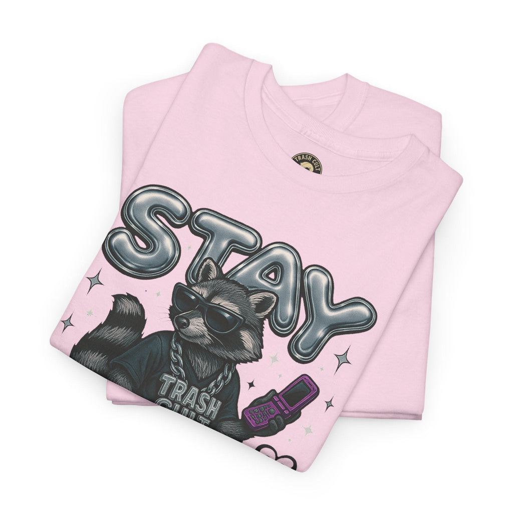 Stay Feral Chrome Raccoon Tee – Y2K Streetwear Trash Cult Shirt