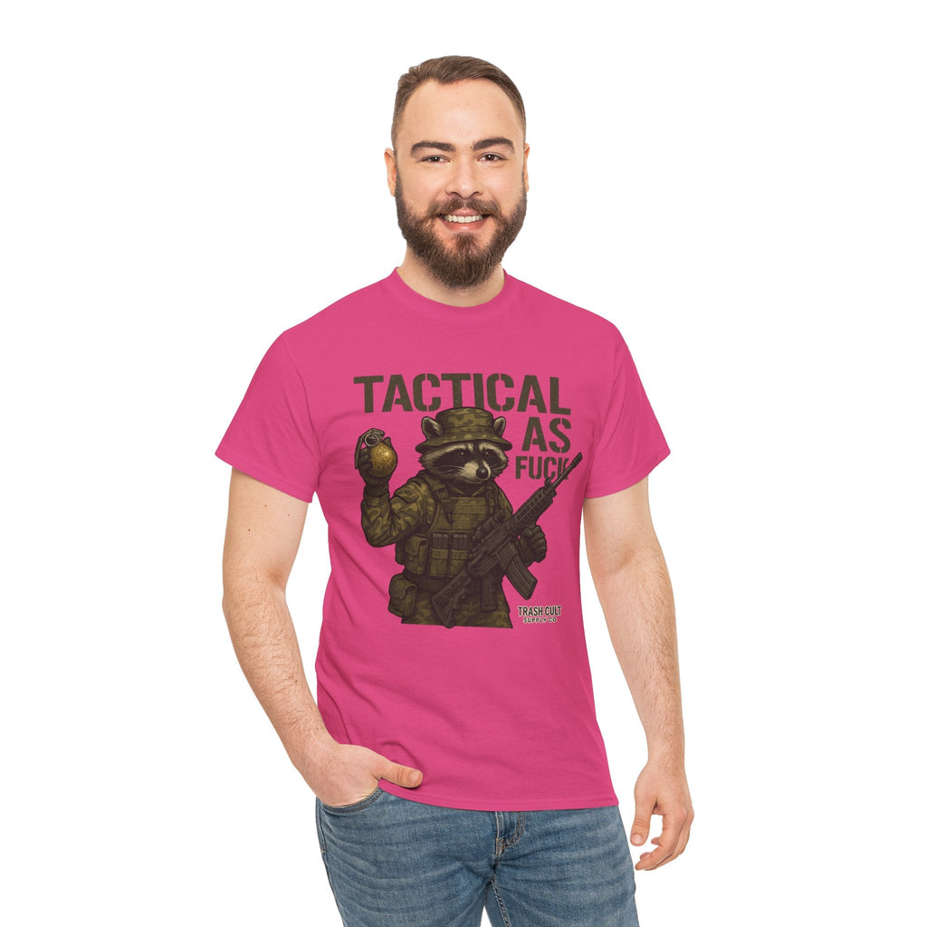 Tactical As F*** T-Shirt – Armed Raccoon Military Humor Tee | Trash Cult Supply Co. | Gildan 5000 Heavy Cotton