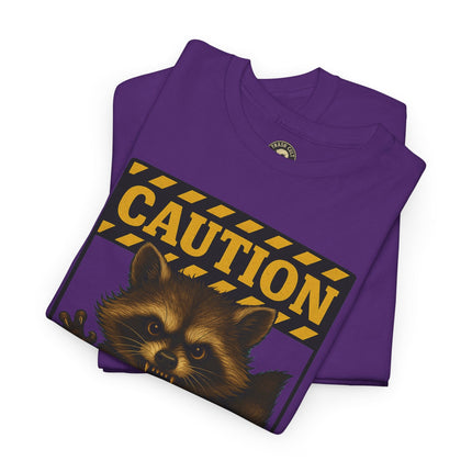 I Bite On Purpose Raccoon Warning T-Shirt – Caution Sign Style | Trash Cult Supply Co | Gildan 5000