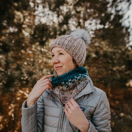 Pearl Gray Merino Wool Ribbed Knit Hat with Faux Fur Pom Pom