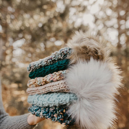 Forest Green Peruvian Wool Knit Hat with Faux Fur Pom Pom