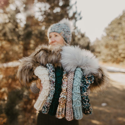 Forest Green Peruvian Wool Knit Hat with Faux Fur Pom Pom