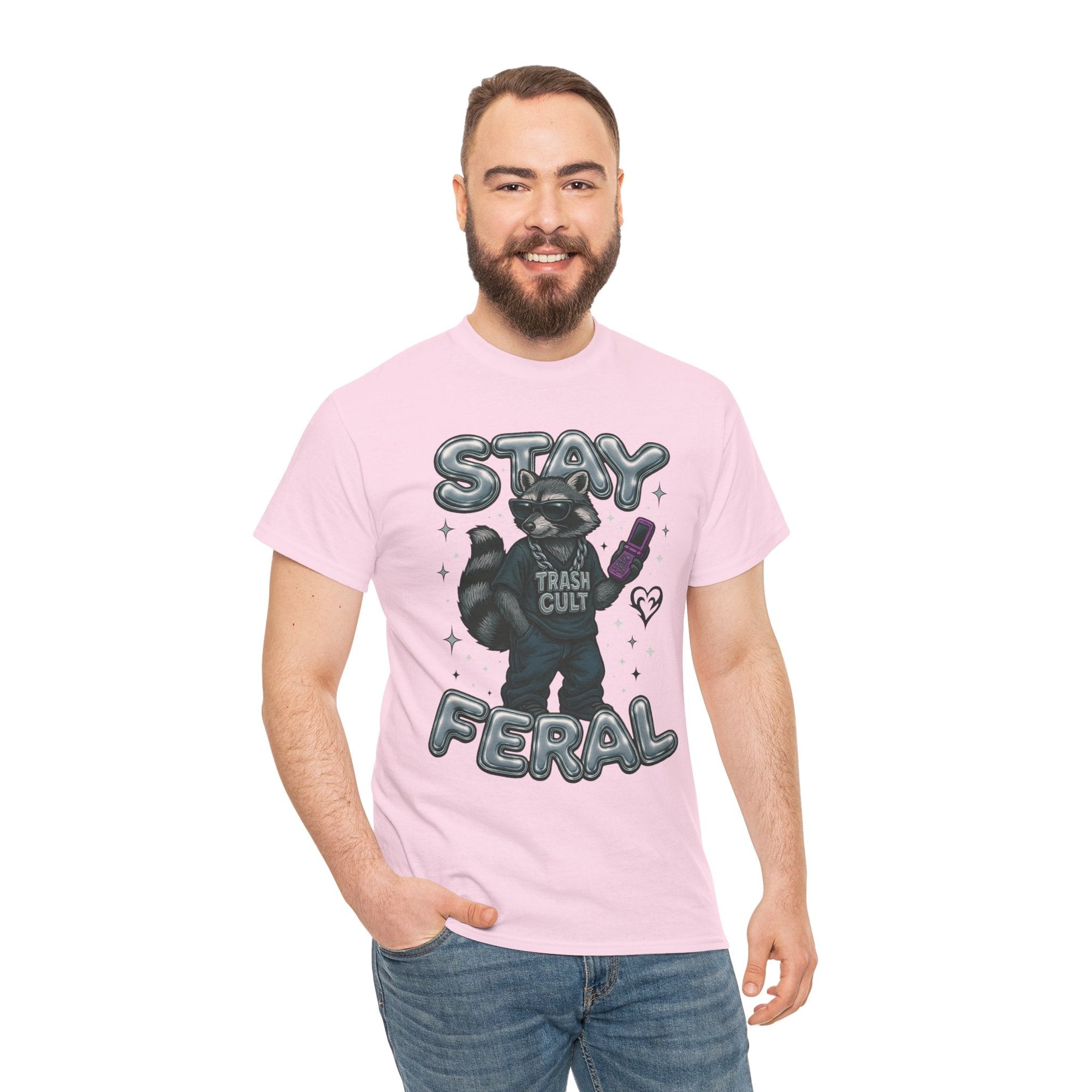 Stay Feral Chrome Raccoon Tee – Y2K Streetwear Trash Cult Shirt