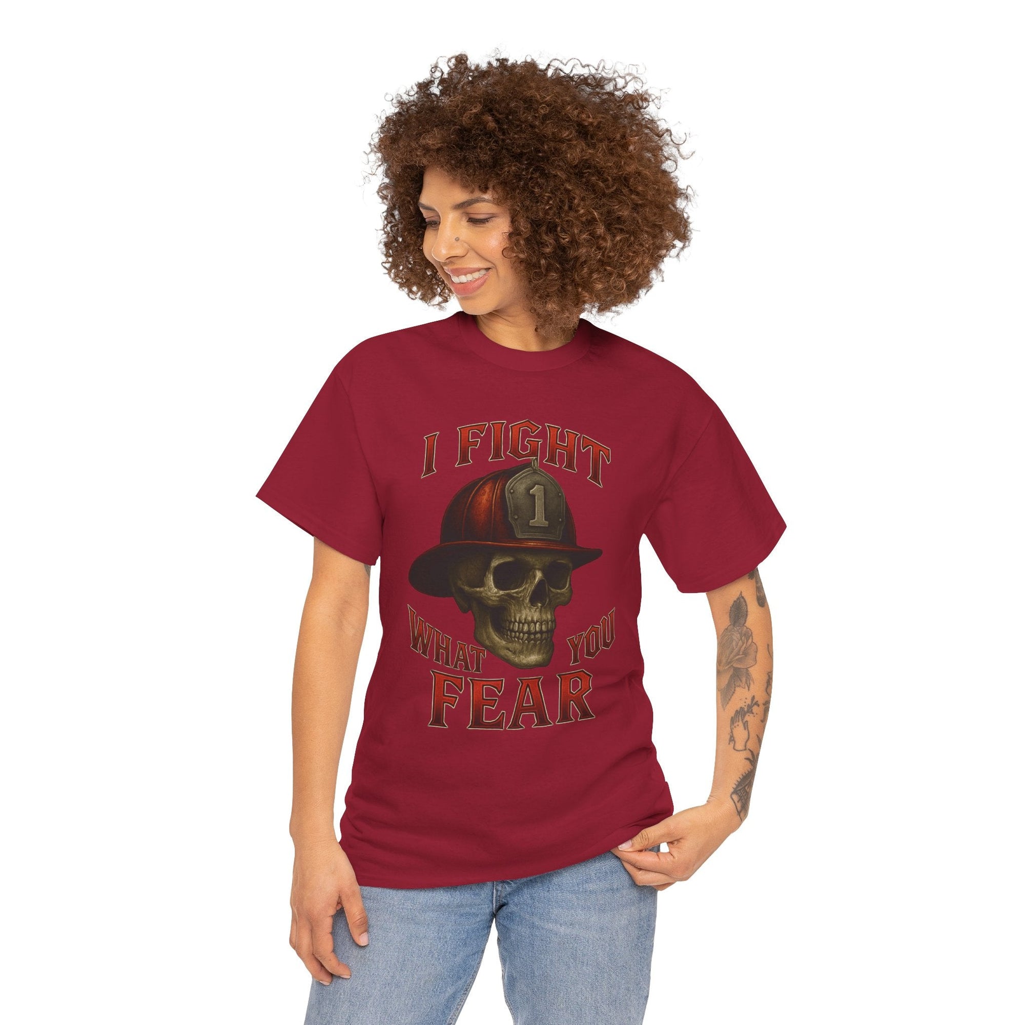 Skull Firefighter Tee - I Fight What You Fear, Casual Shirt, Gift for Firefighters, Halloween Costume, Unisex Apparel