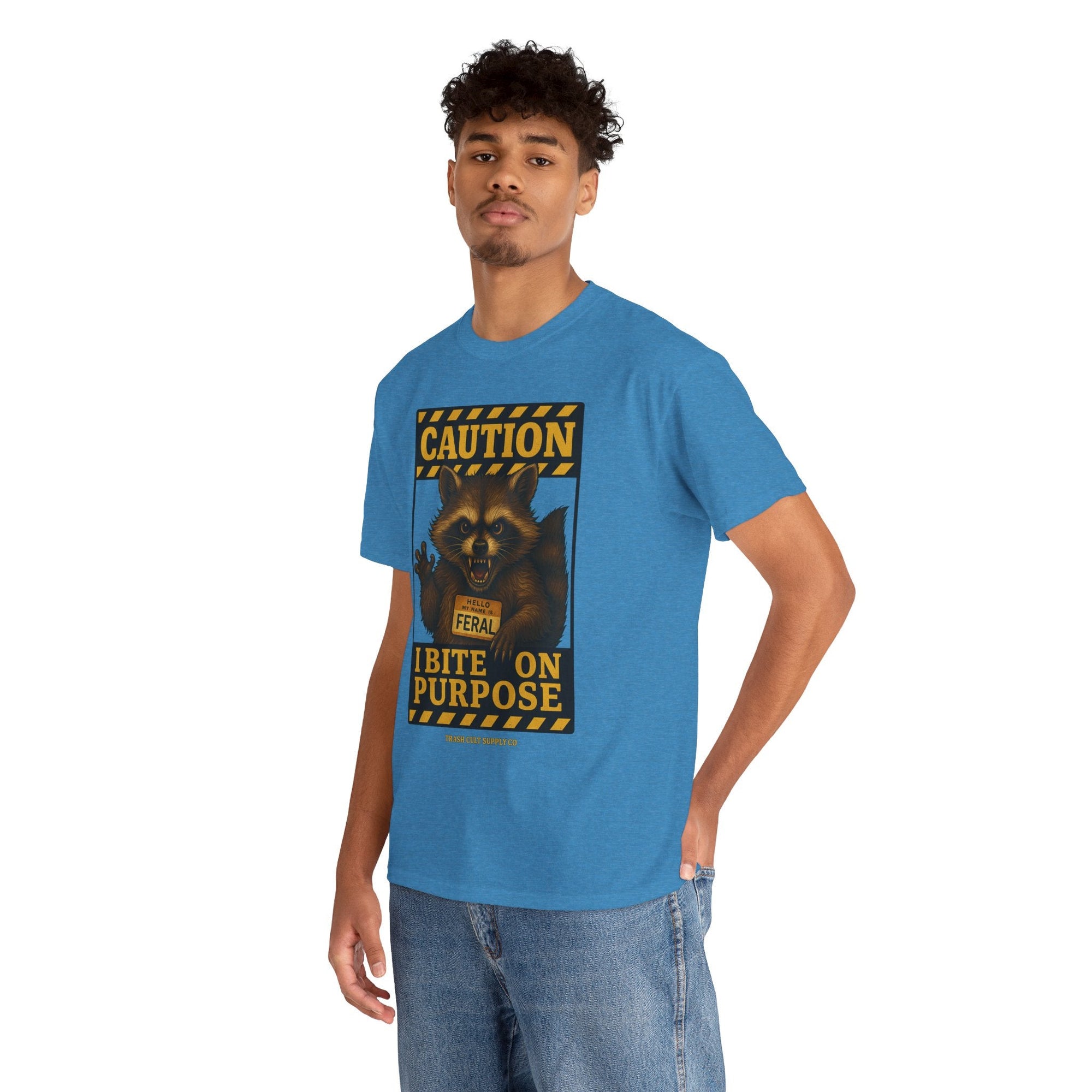 I Bite On Purpose Raccoon Warning T-Shirt – Caution Sign Style | Trash Cult Supply Co | Gildan 5000