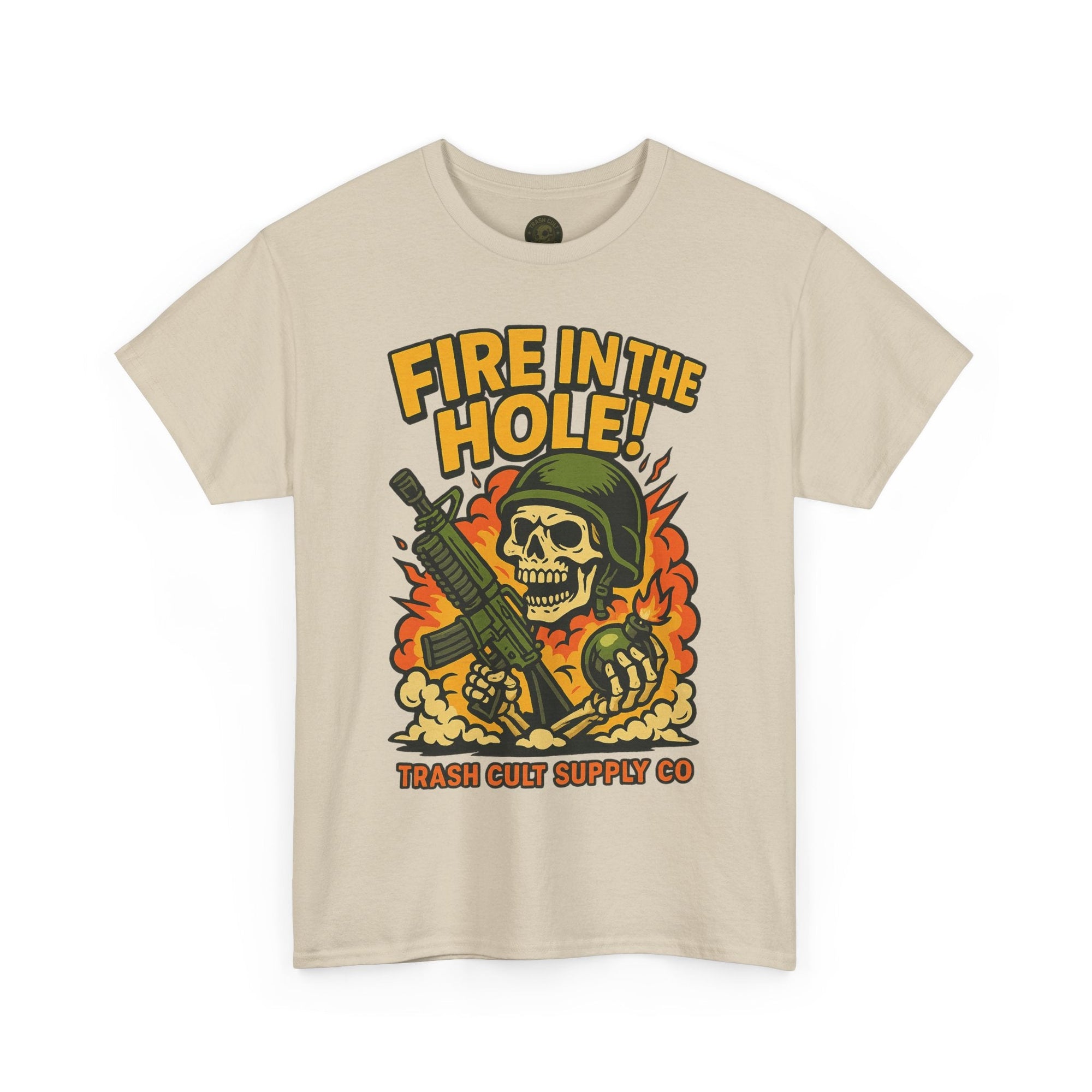 Fire in the Hole! Skeleton Soldier T-Shirt – Trash Cult Supply Co. | Gildan 5000 Combat Graphic Tee