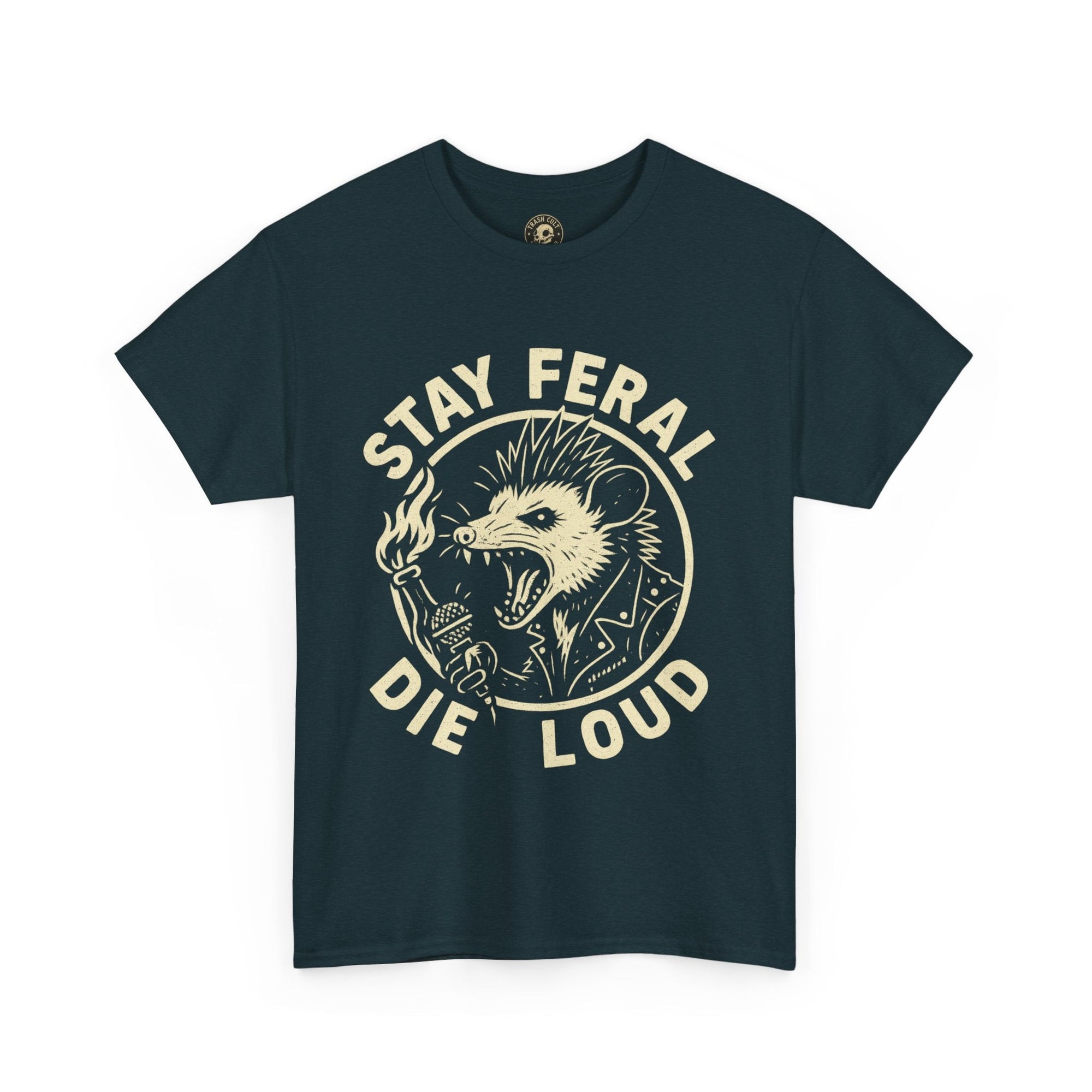 Stay Feral Die Loud Possum Punk Shirt – Trash Cult Supply Co – Gildan 5000 T-Shirt