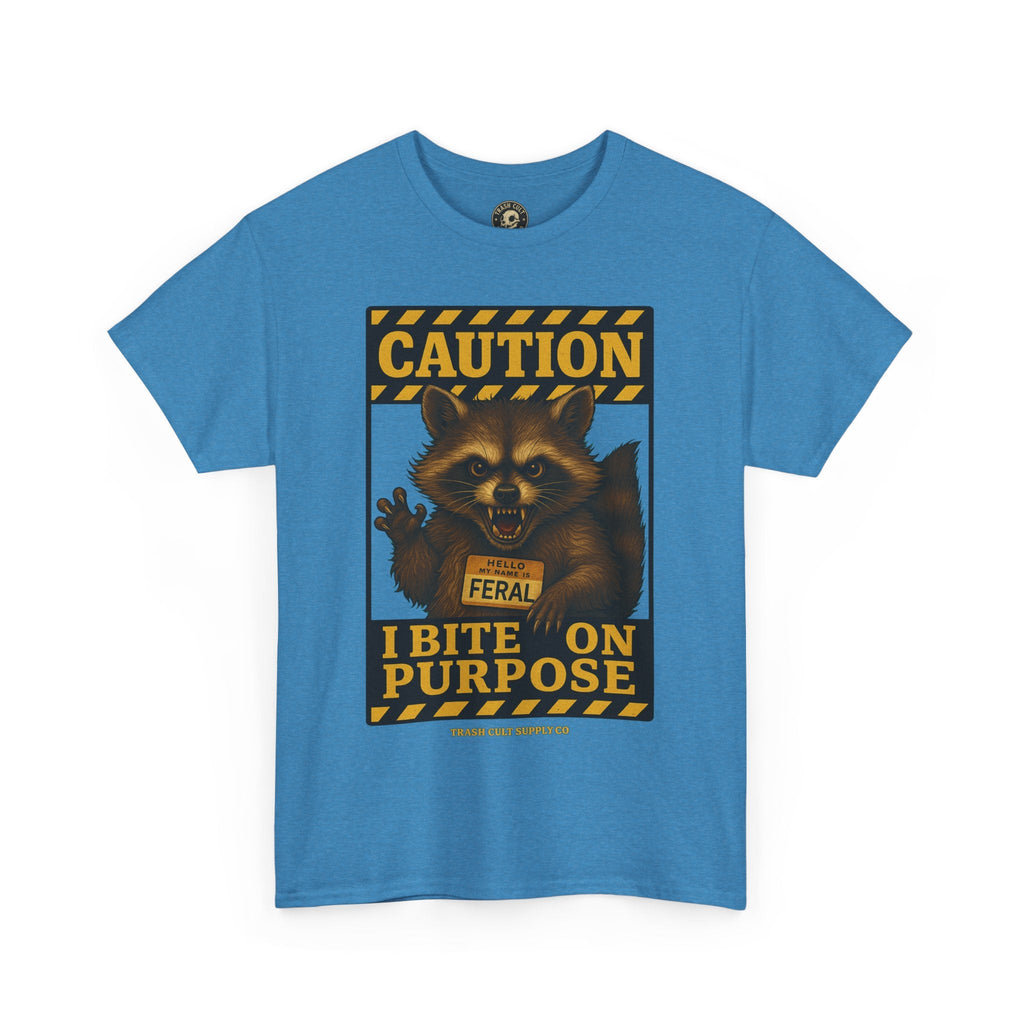 I Bite On Purpose Raccoon Warning T-Shirt – Caution Sign Style | Trash Cult Supply Co | Gildan 5000