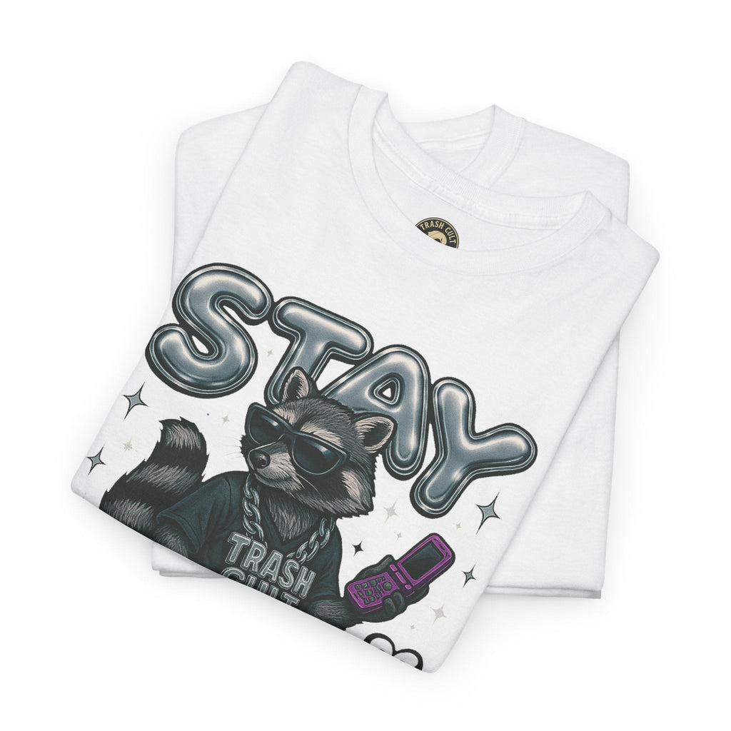 Stay Feral Chrome Raccoon Tee – Y2K Streetwear Trash Cult Shirt