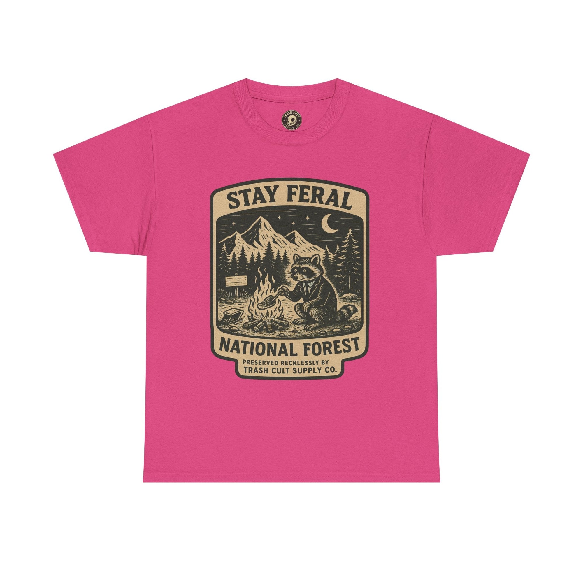 Stay Feral National Forest Shirt – Vintage Raccoon Camping Tee – Trash Cult Supply Co – Gildan 5000