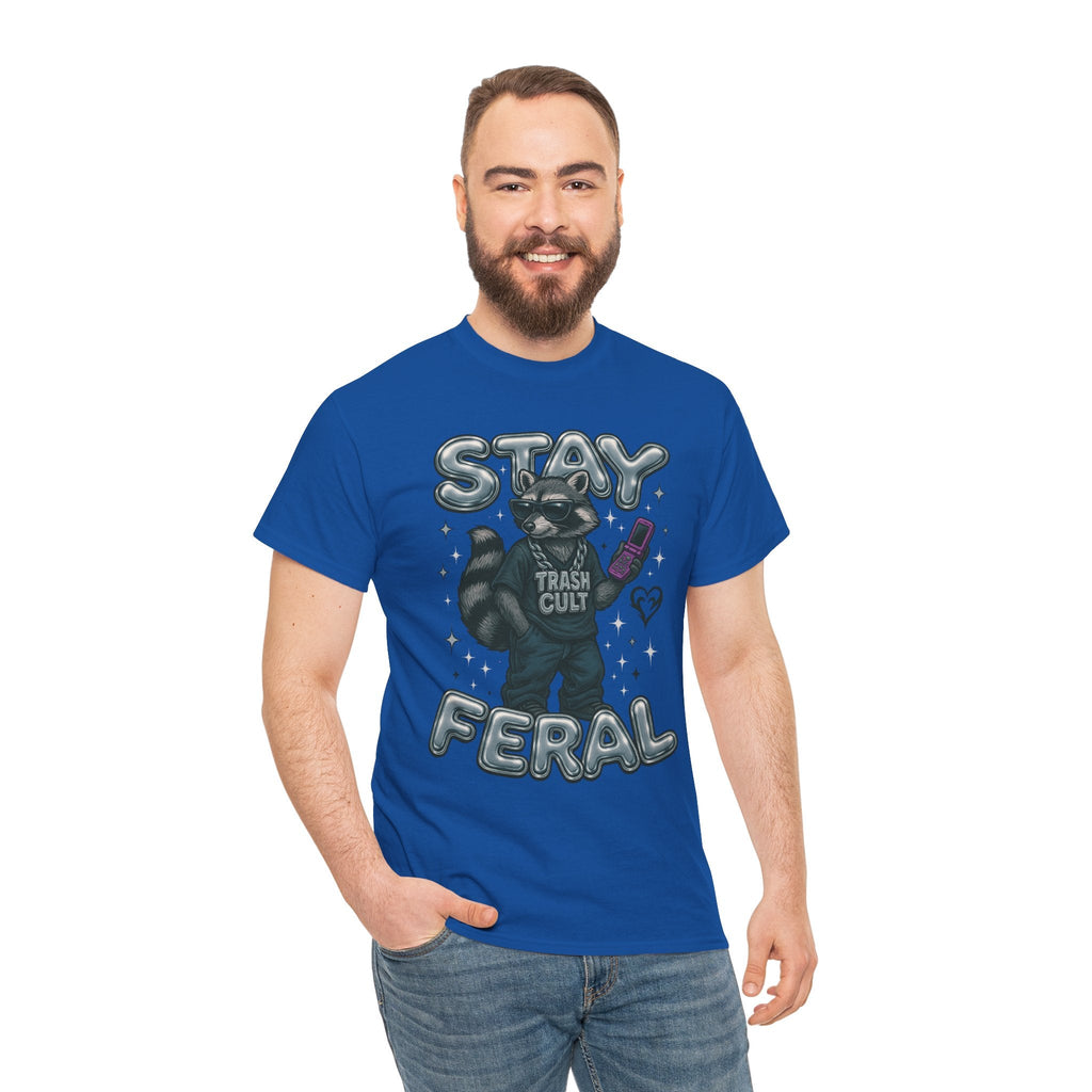 Stay Feral Chrome Raccoon Tee – Y2K Streetwear Trash Cult Shirt