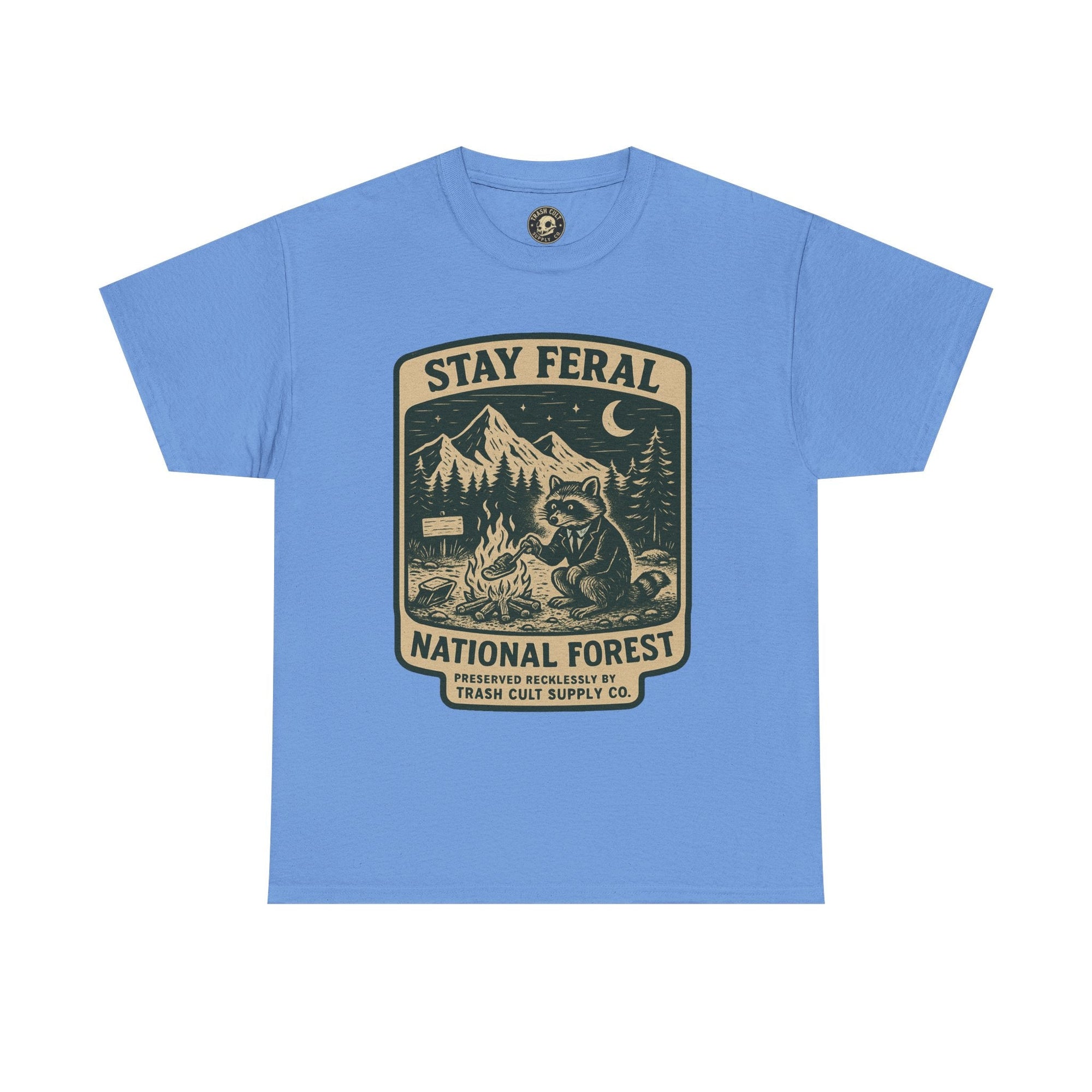 Stay Feral National Forest Shirt – Vintage Raccoon Camping Tee – Trash Cult Supply Co – Gildan 5000
