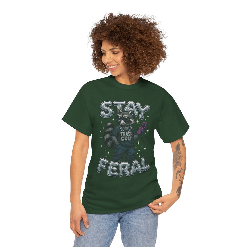Stay Feral Chrome Raccoon Tee – Y2K Streetwear Trash Cult Shirt