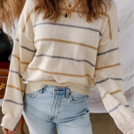 Striped Round Neck Drop Shoulder Sweater