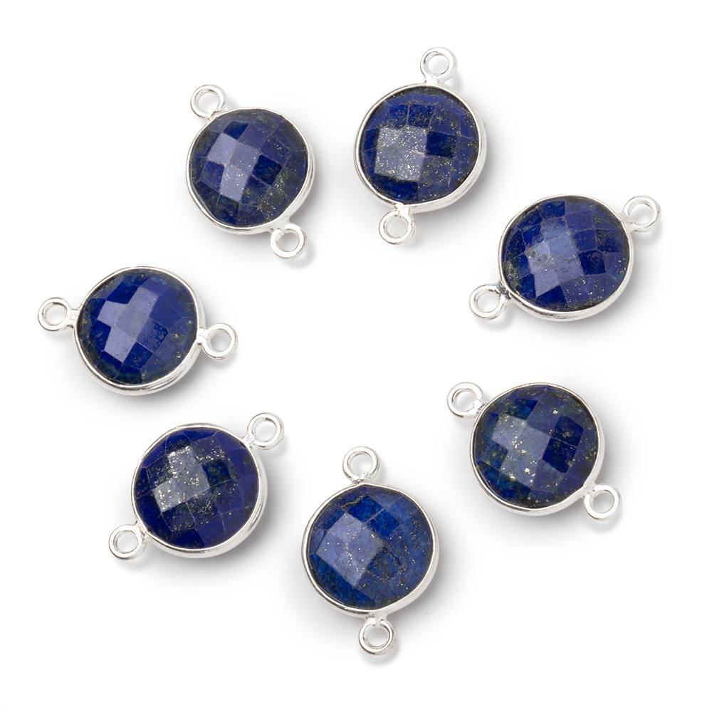 13mm Sterling Silver Bezel Lapis Lazuli Faceted Coin Connector 1 piece
