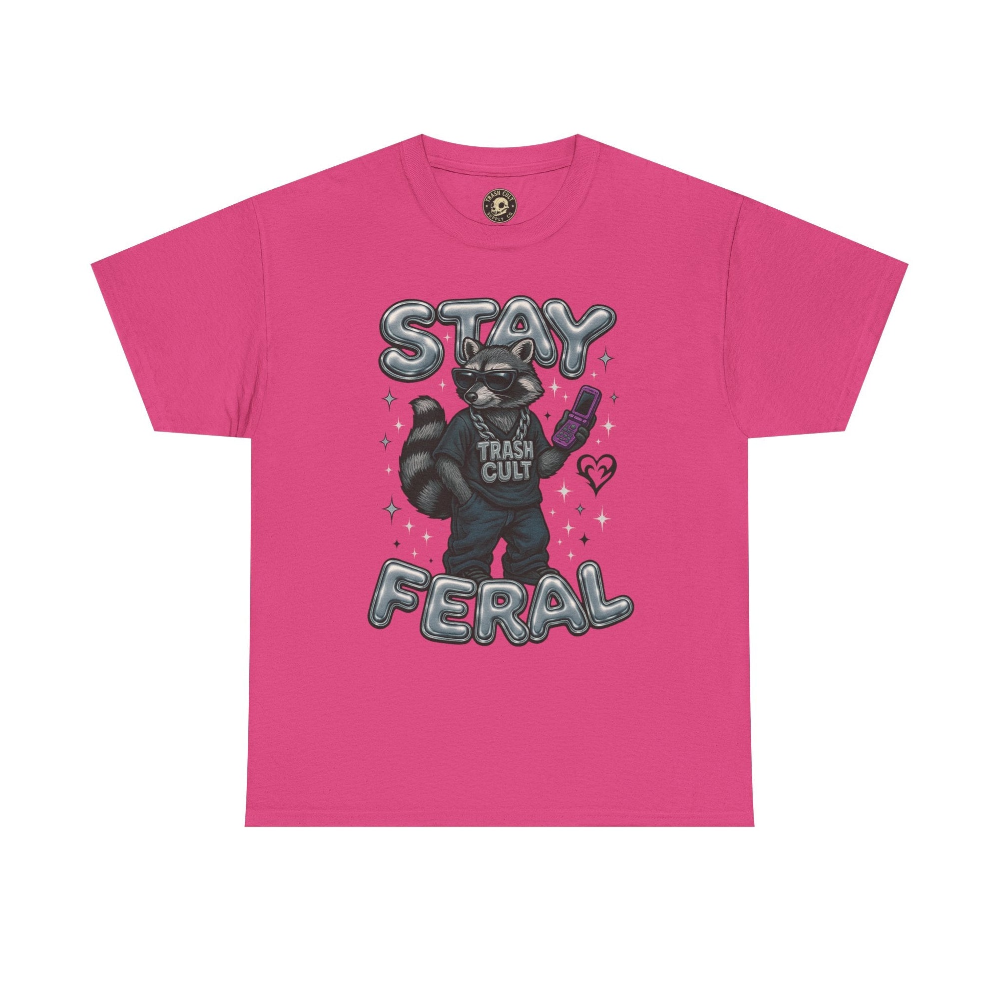 Stay Feral Chrome Raccoon Tee – Y2K Streetwear Trash Cult Shirt