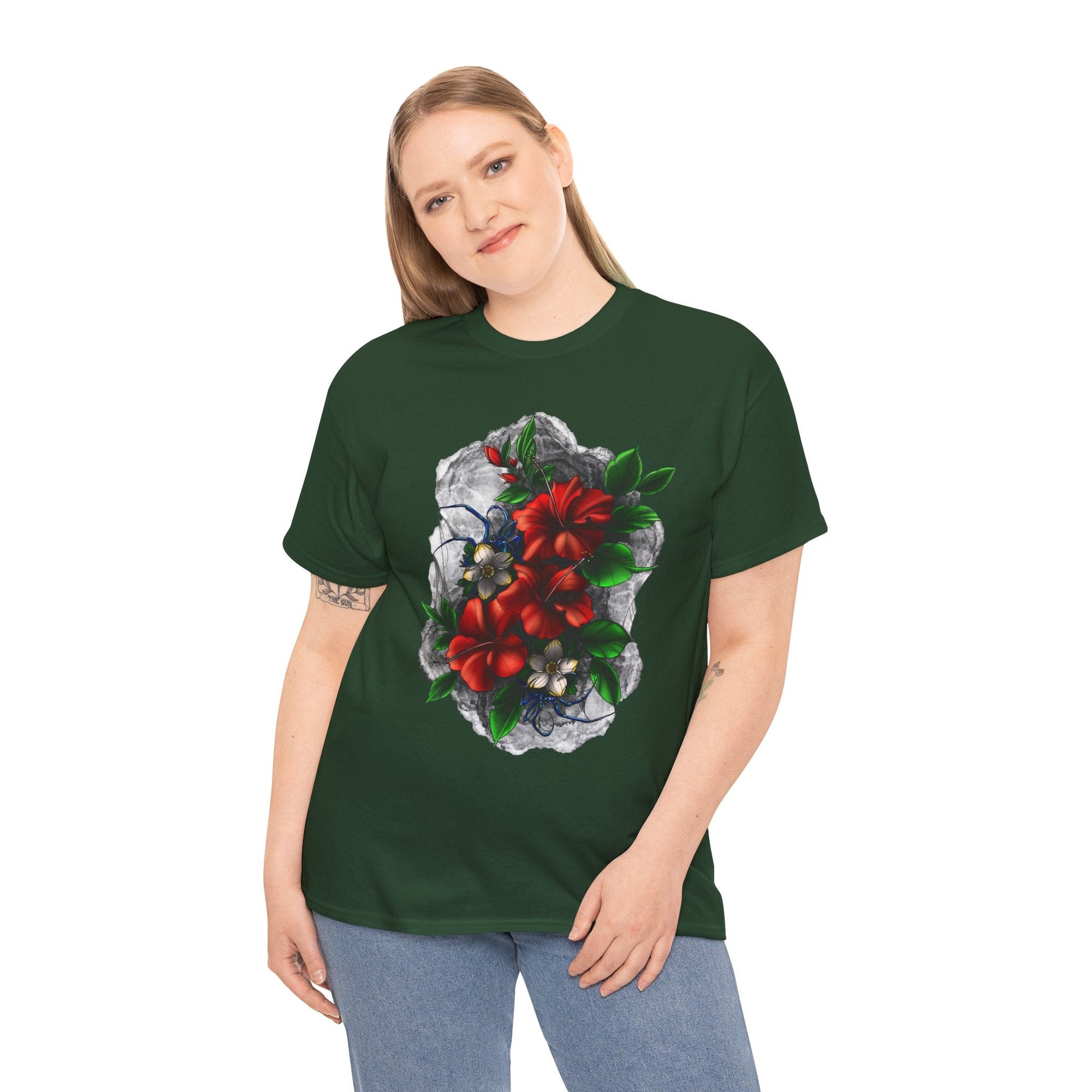 Crimson Bloom Tattoo T-Shirt – Lara Davenport x Trash Cult Supply Co. Collab (Gildan 5000)