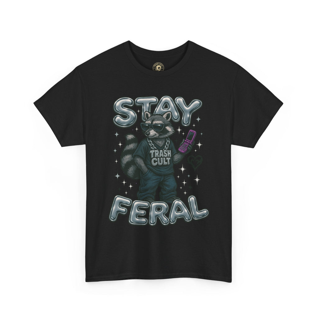 Stay Feral Chrome Raccoon Tee – Y2K Streetwear Trash Cult Shirt