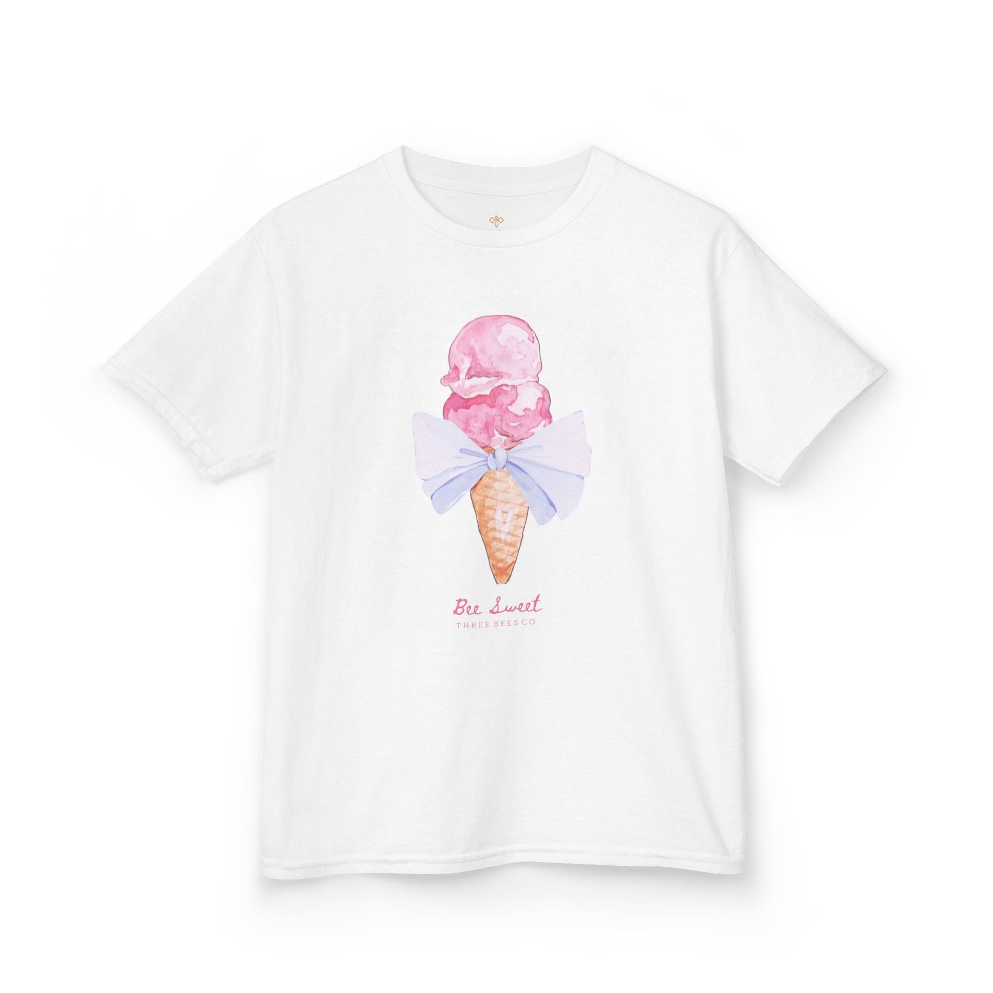 Bee Sweet Preppy Ice Cream Cone with Bow Girls Short Sleeve Youth Hive Tee