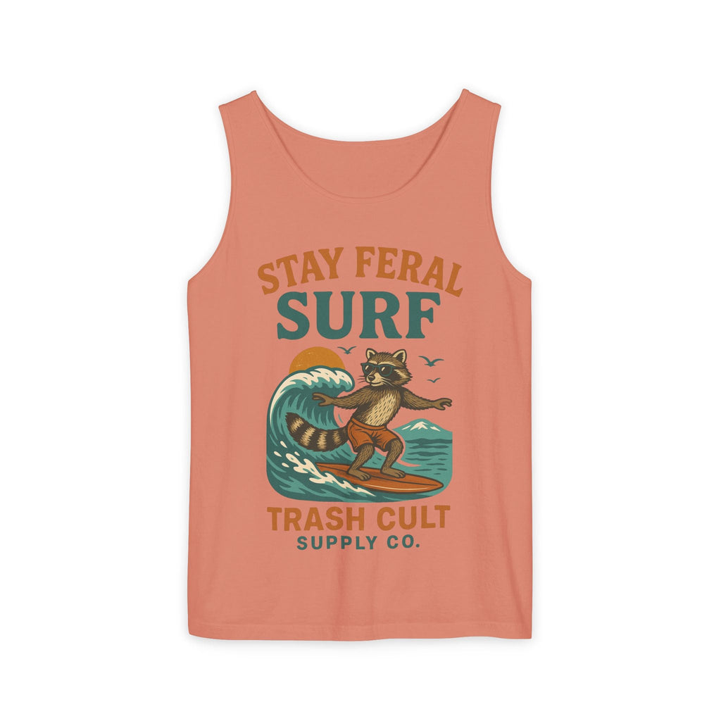 Stay Feral Surf Tank Top – Retro Raccoon Beach Tank – Trash Cult Supply Co – Comfort Colors 9360