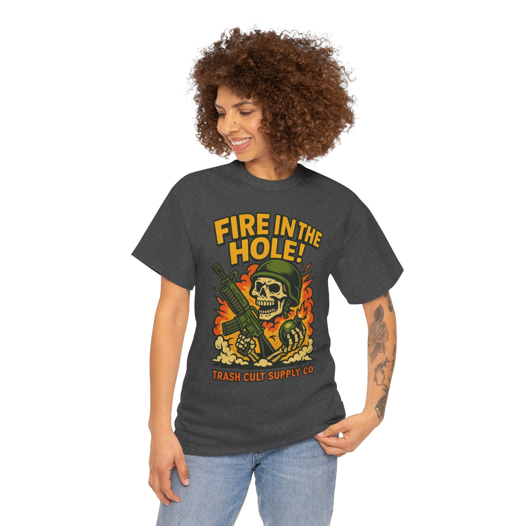 Fire in the Hole! Skeleton Soldier T-Shirt – Trash Cult Supply Co. | Gildan 5000 Combat Graphic Tee