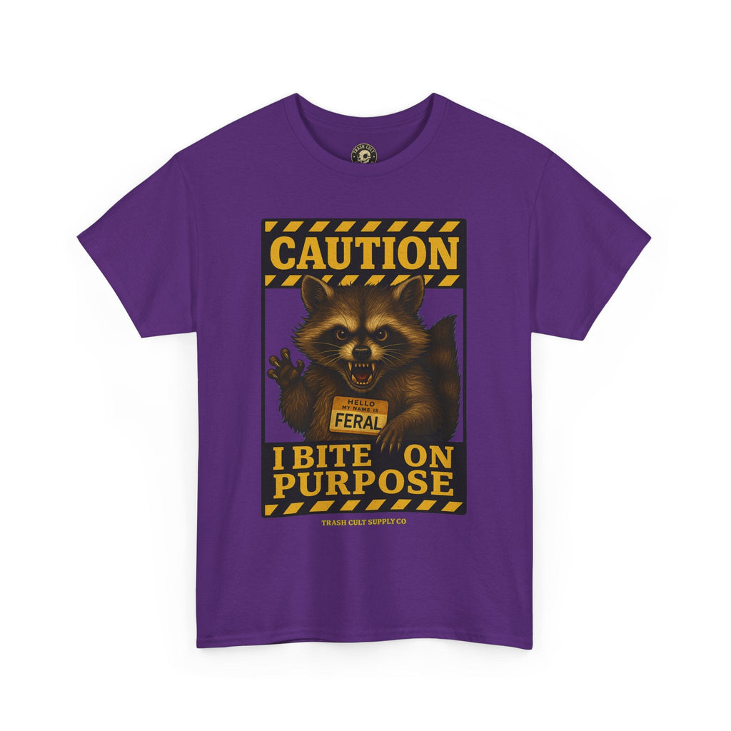 I Bite On Purpose Raccoon Warning T-Shirt – Caution Sign Style | Trash Cult Supply Co | Gildan 5000