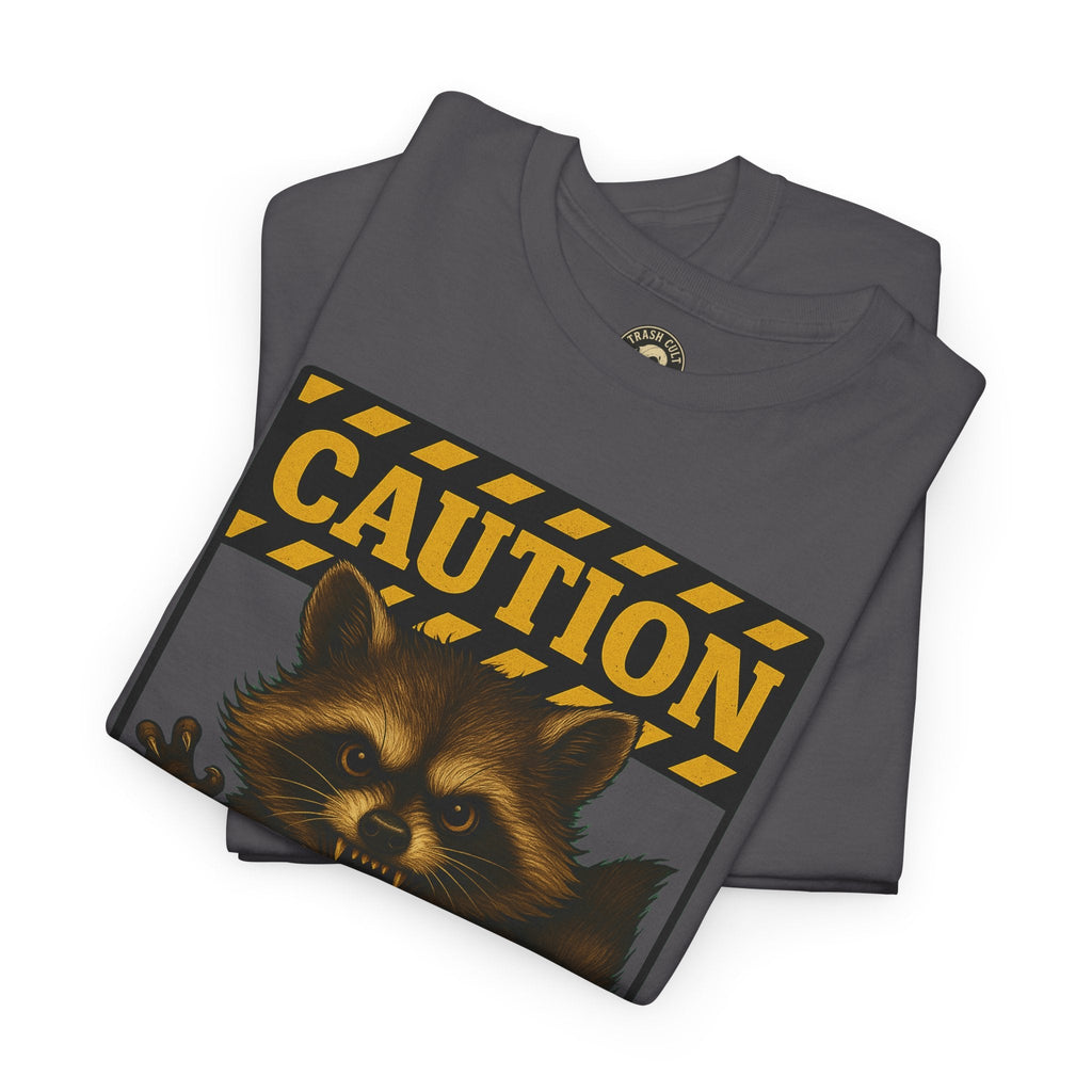 I Bite On Purpose Raccoon Warning T-Shirt – Caution Sign Style | Trash Cult Supply Co | Gildan 5000