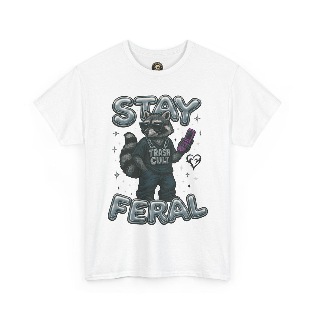 Stay Feral Chrome Raccoon Tee – Y2K Streetwear Trash Cult Shirt