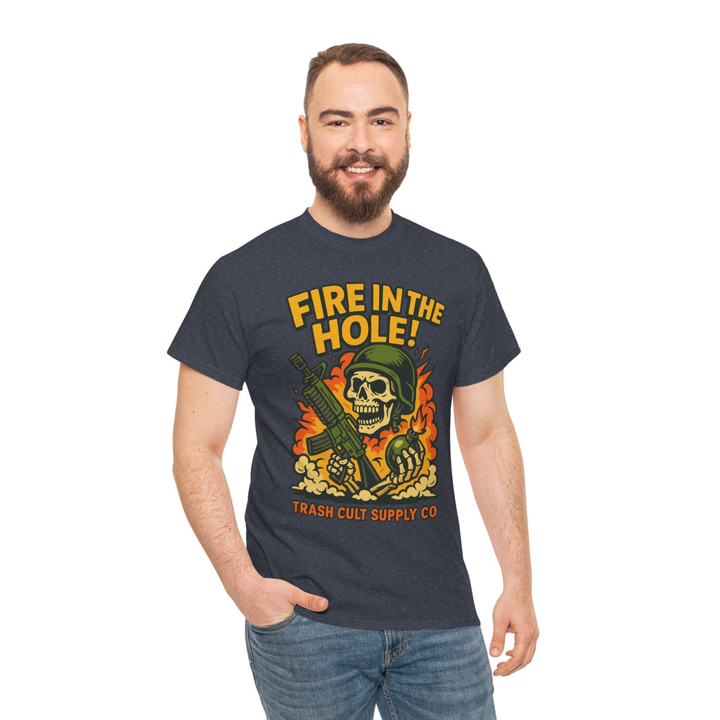 Fire in the Hole! Skeleton Soldier T-Shirt – Trash Cult Supply Co. | Gildan 5000 Combat Graphic Tee