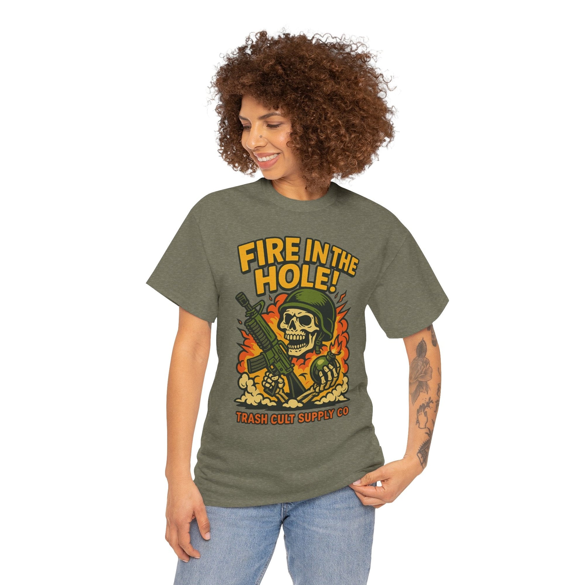 Fire in the Hole! Skeleton Soldier T-Shirt – Trash Cult Supply Co. | Gildan 5000 Combat Graphic Tee
