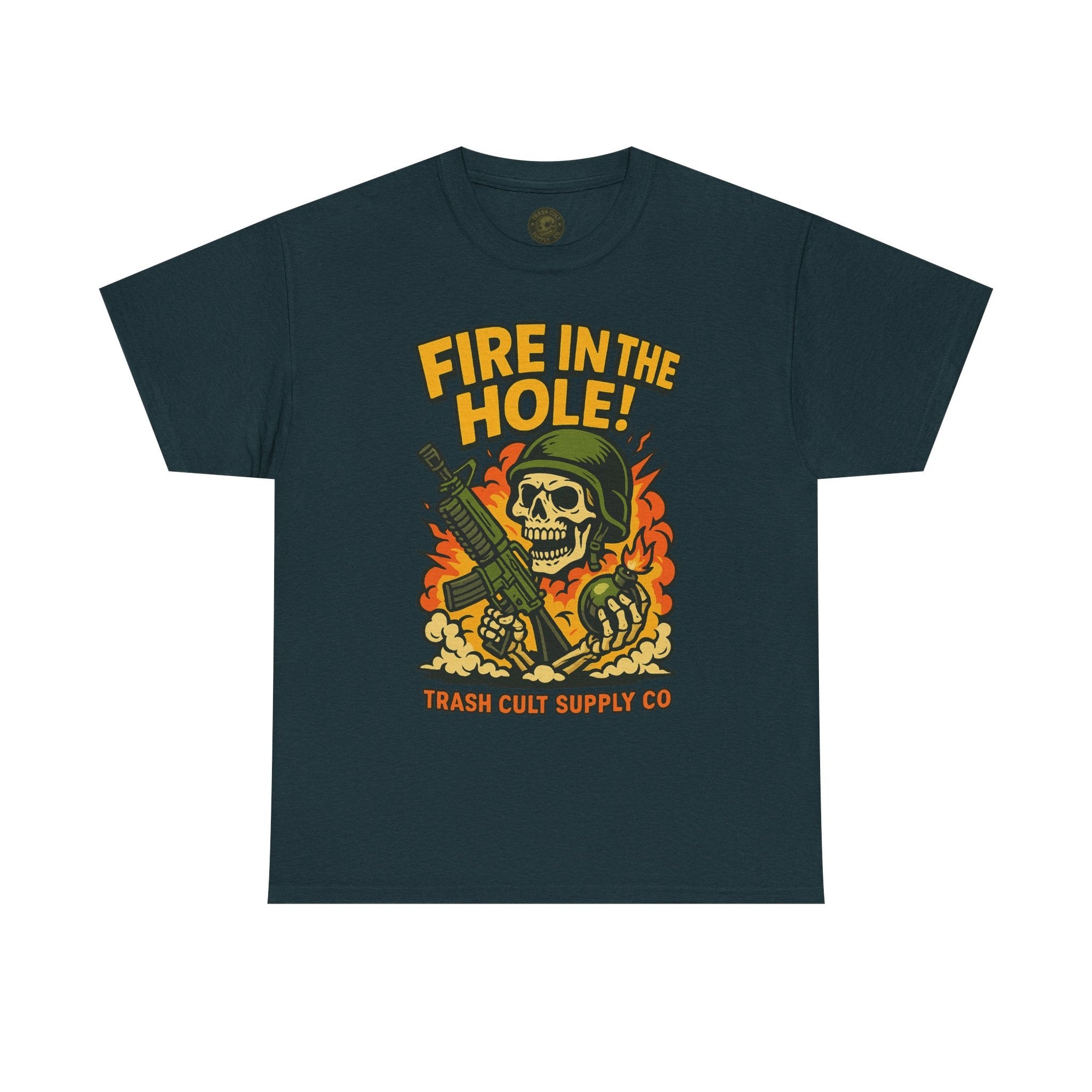 Fire in the Hole! Skeleton Soldier T-Shirt – Trash Cult Supply Co. | Gildan 5000 Combat Graphic Tee