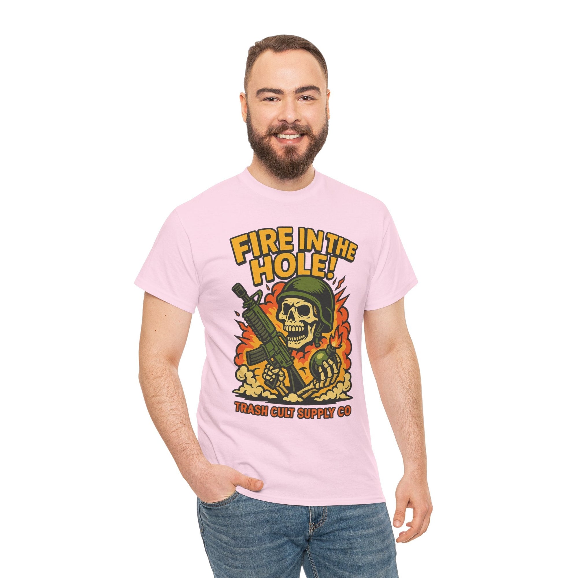 Fire in the Hole! Skeleton Soldier T-Shirt – Trash Cult Supply Co. | Gildan 5000 Combat Graphic Tee