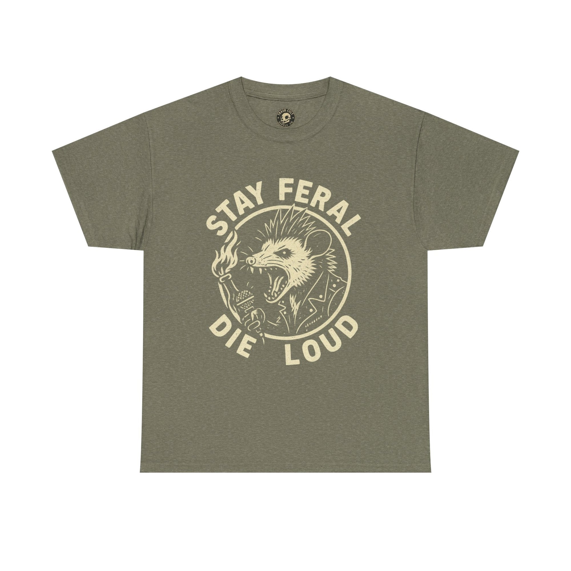 Stay Feral Die Loud Possum Punk Shirt – Trash Cult Supply Co – Gildan 5000 T-Shirt