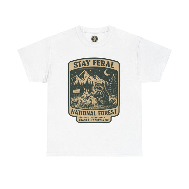 Stay Feral National Forest Shirt – Vintage Raccoon Camping Tee – Trash Cult Supply Co – Gildan 5000