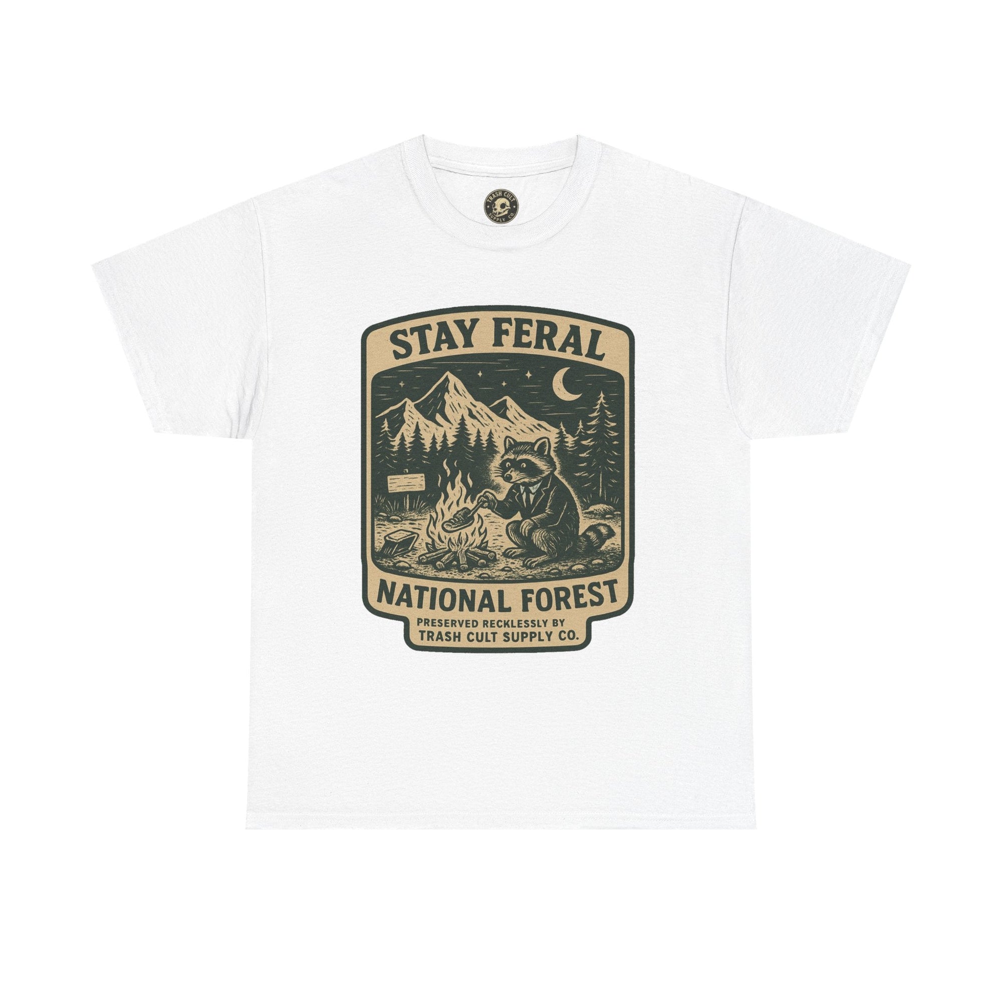 Stay Feral National Forest Shirt – Vintage Raccoon Camping Tee – Trash Cult Supply Co – Gildan 5000