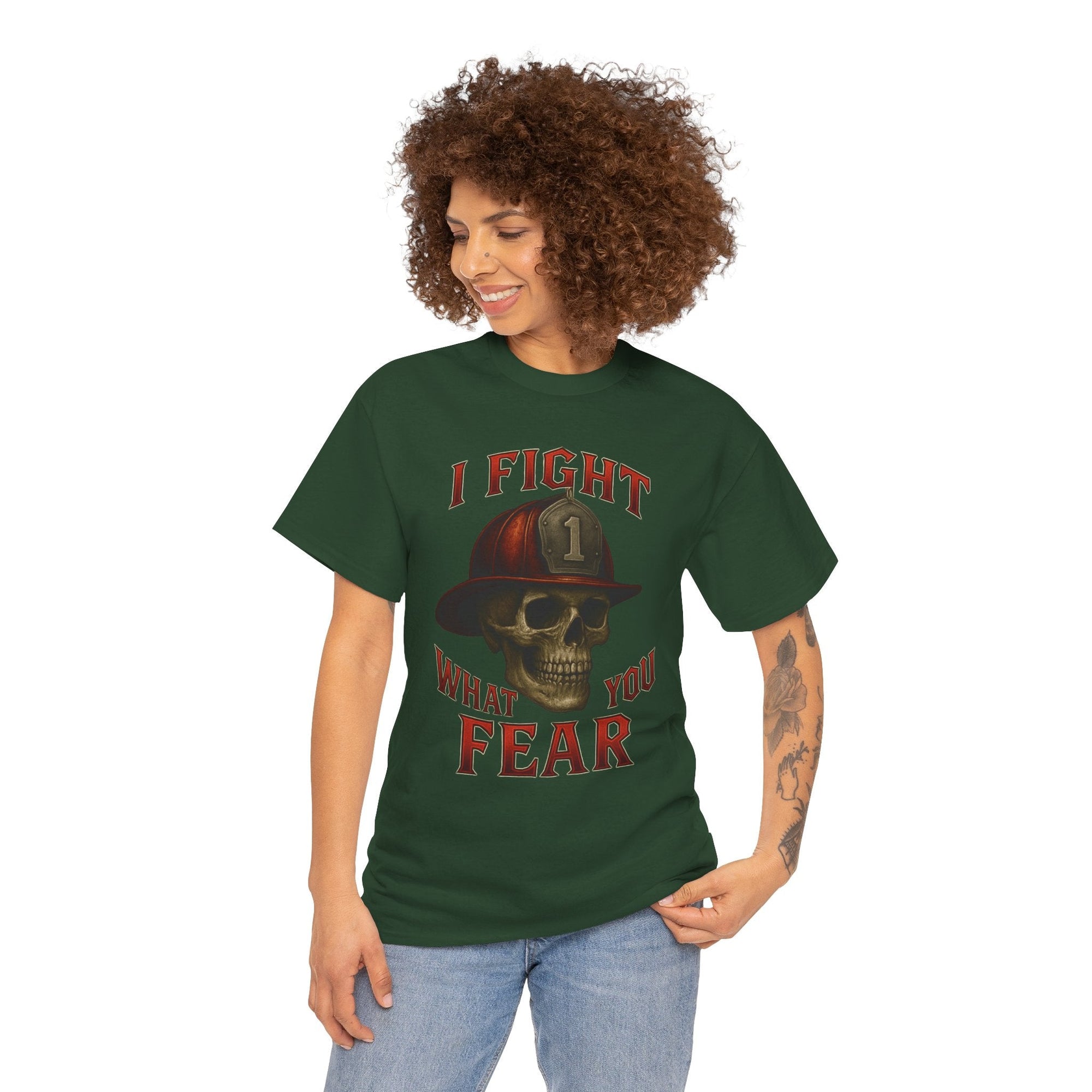 Skull Firefighter Tee - I Fight What You Fear, Casual Shirt, Gift for Firefighters, Halloween Costume, Unisex Apparel