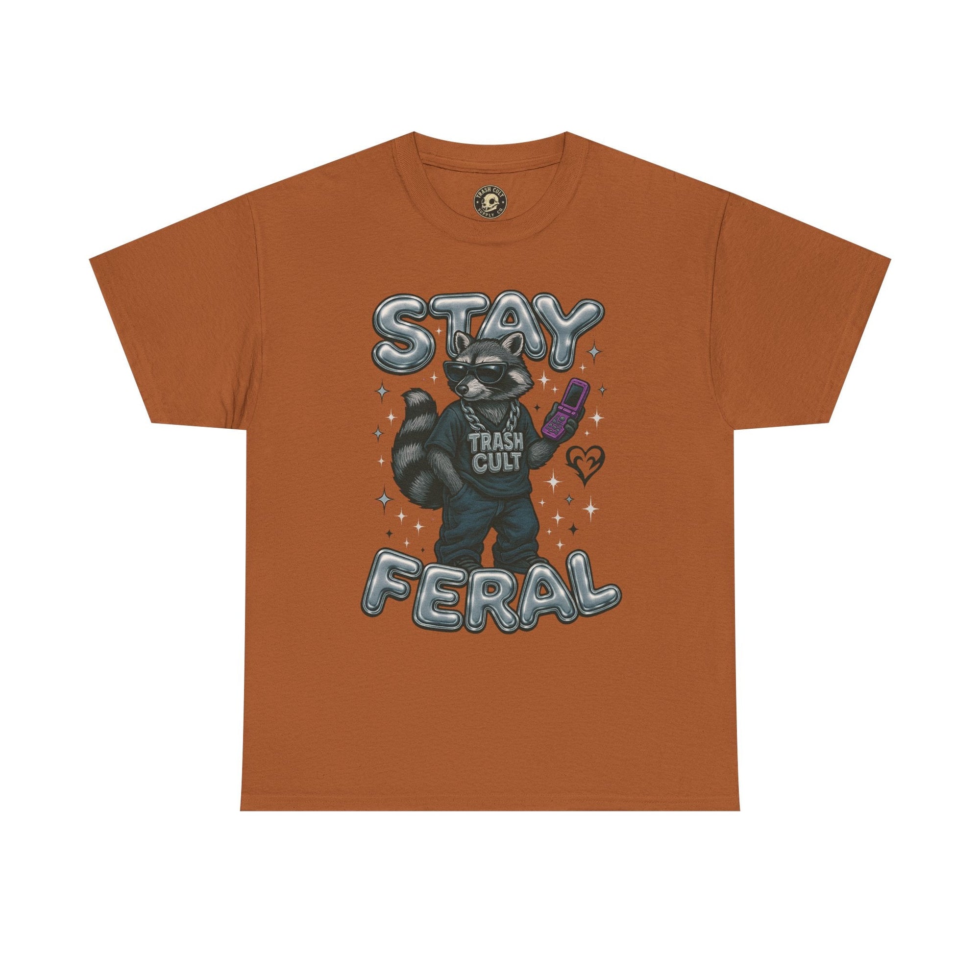 Stay Feral Chrome Raccoon Tee – Y2K Streetwear Trash Cult Shirt