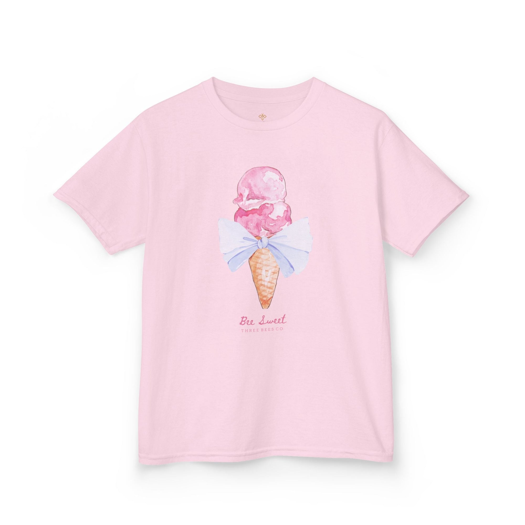 Bee Sweet Preppy Ice Cream Cone with Bow Girls Short Sleeve Youth Hive Tee